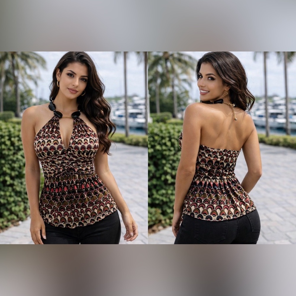 SKY Brand Top Black Bronze Pink XS Extra Small Stretch Silk